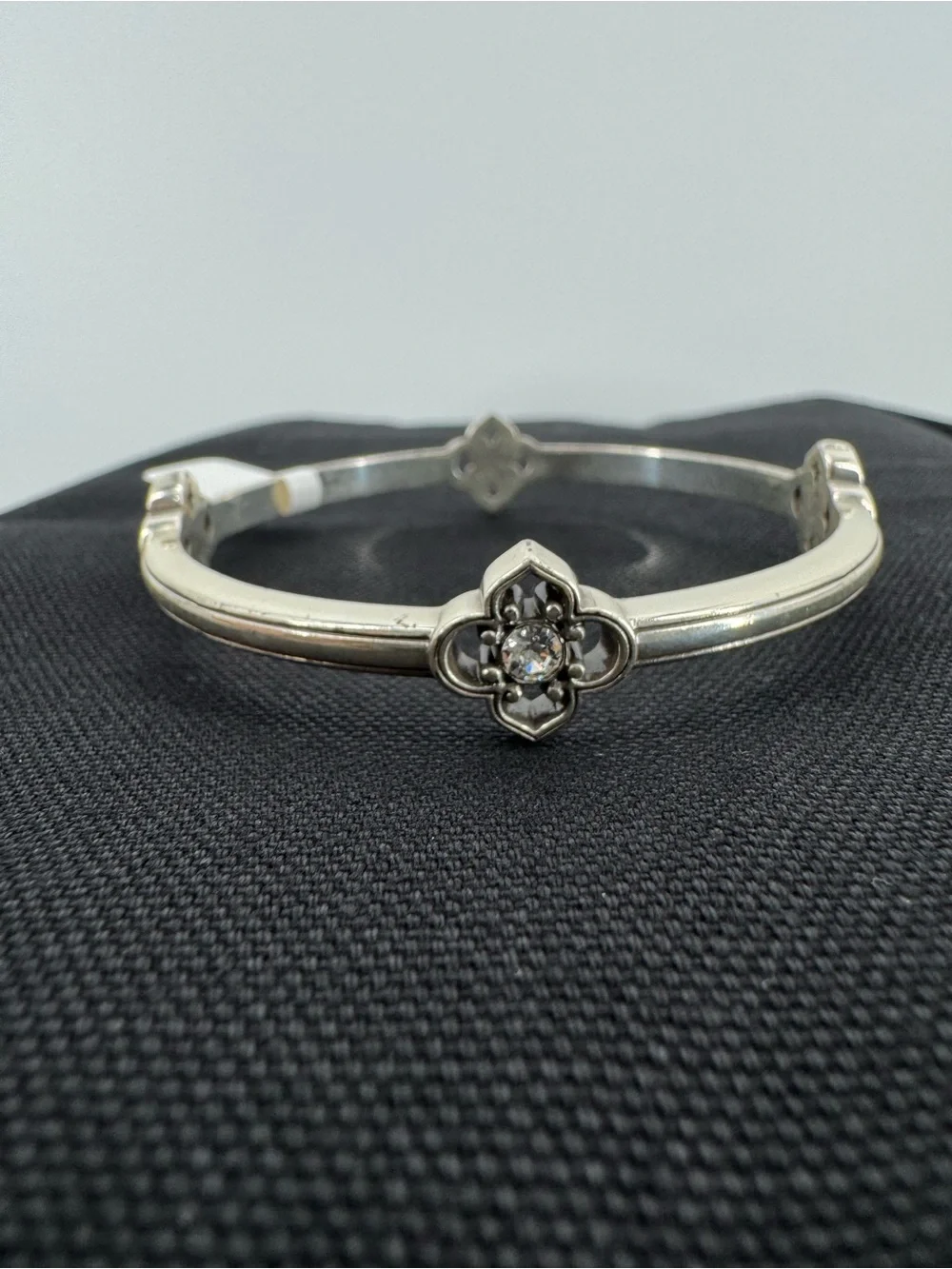 Brighton Sterling Silver Floral Motif Bangle Bracelet - Clear Crystal Accent
